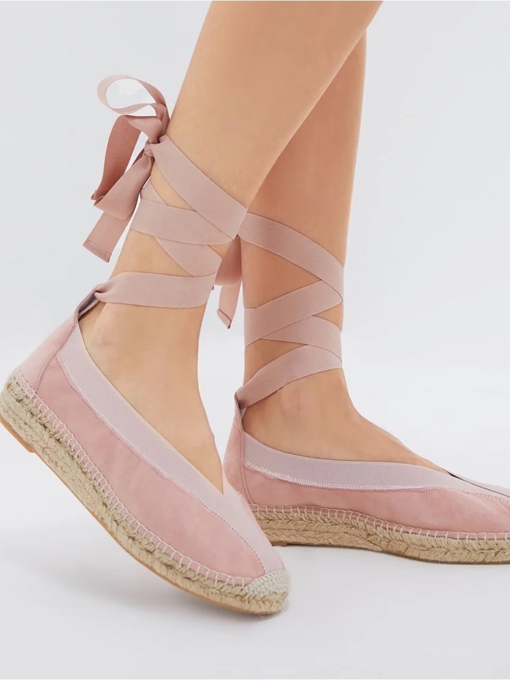 Tuckernuck Ballet Pink Suede Jade Flats Ribbon Tie Espadrilles